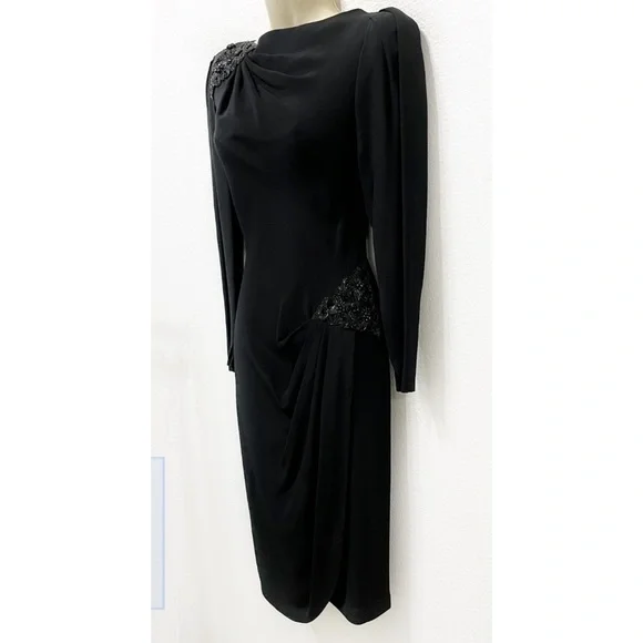 Vintage Lillie Rubin Black Embellished Cocktail Dress 8 10 - Picture 4 of 4